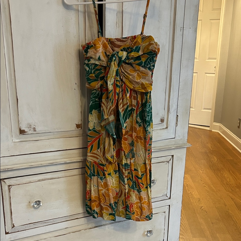 Rip Curl Strapless Dress - Green and Yellow Floral